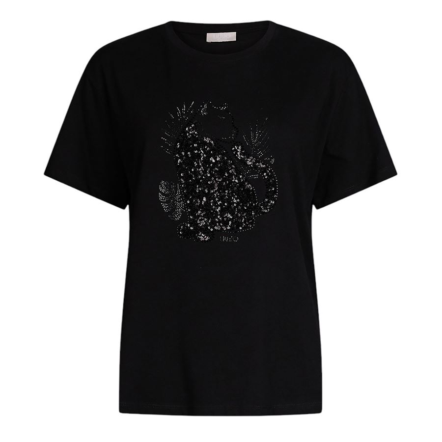 T-shirt in cotone con paillettes e strass da donna Liu Jo | WA5230JS904M9441